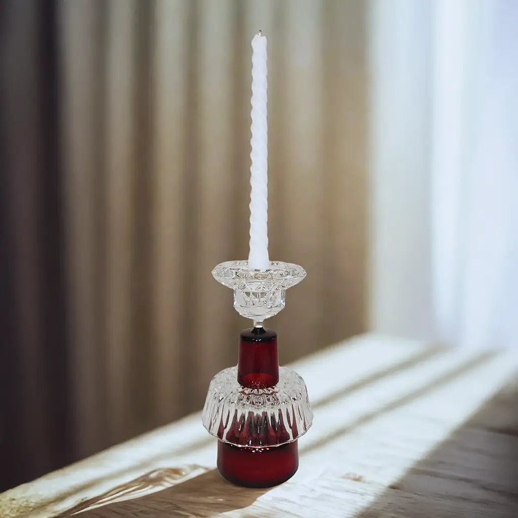 Léontine - Bougeoir en verre rouge et cristal