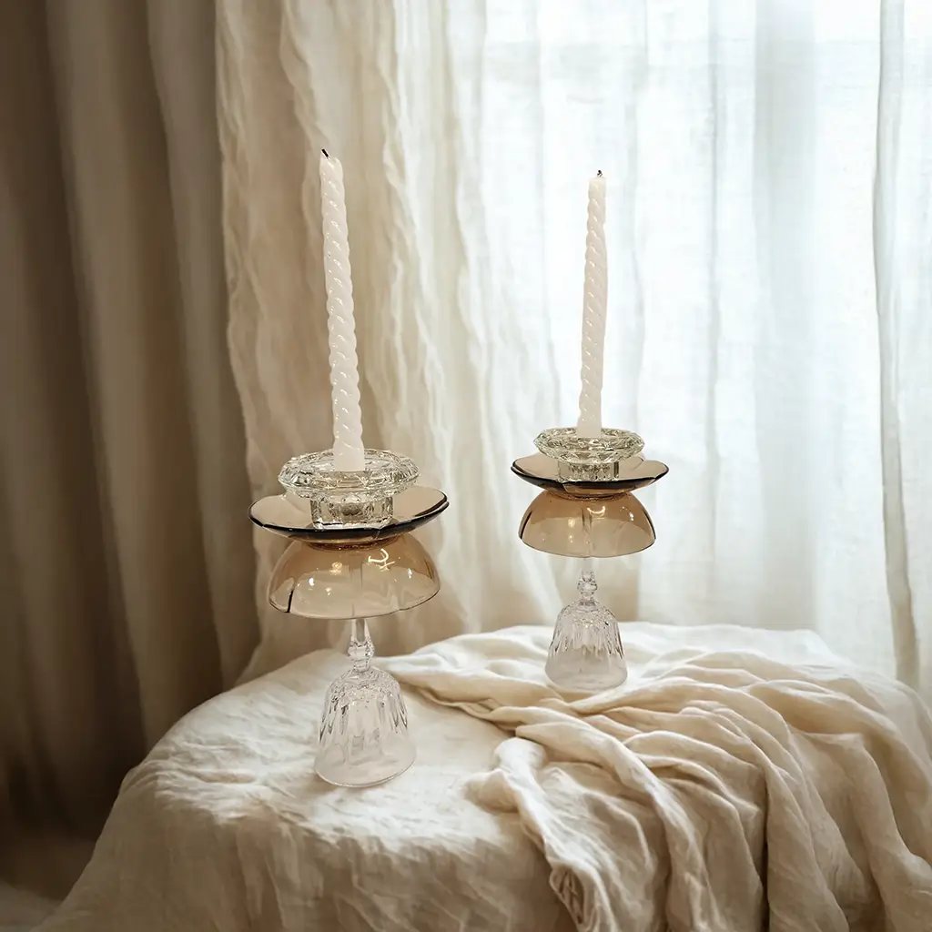 Élise & Honorine – Bougeoirs en verre et cristal